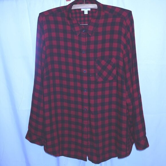 J Jill Buffalo Check Soft Flannel Shirt Long Roll Tab Sleeves  Rounded Hem - Picture 1 of 16